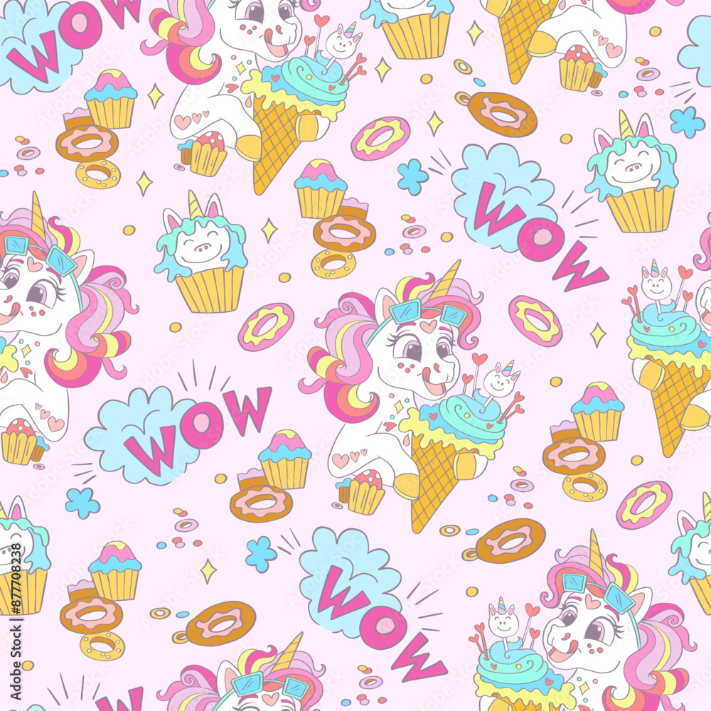 Seamless pattern sweet tooth unicorns vector background Seamless pattern sweet tooth unicorns vector background