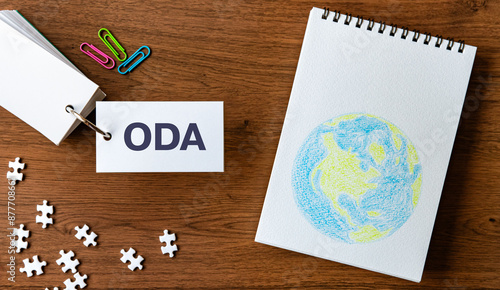 There is word card with the word ODA. It is an abbreviation for Official Development Assistance as eye-catching image.