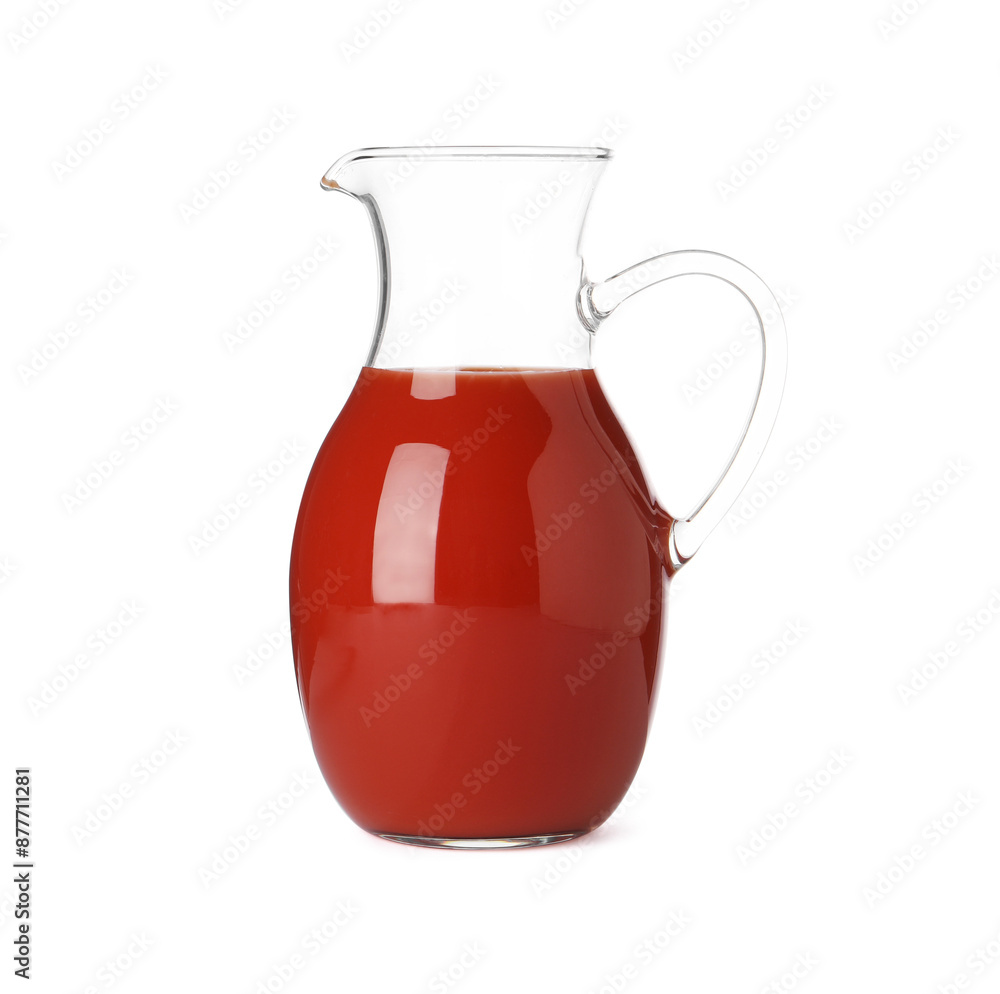 Fresh tomato juice in glass jug isolated on white Fresh tomato juice in glass jug isolated on white