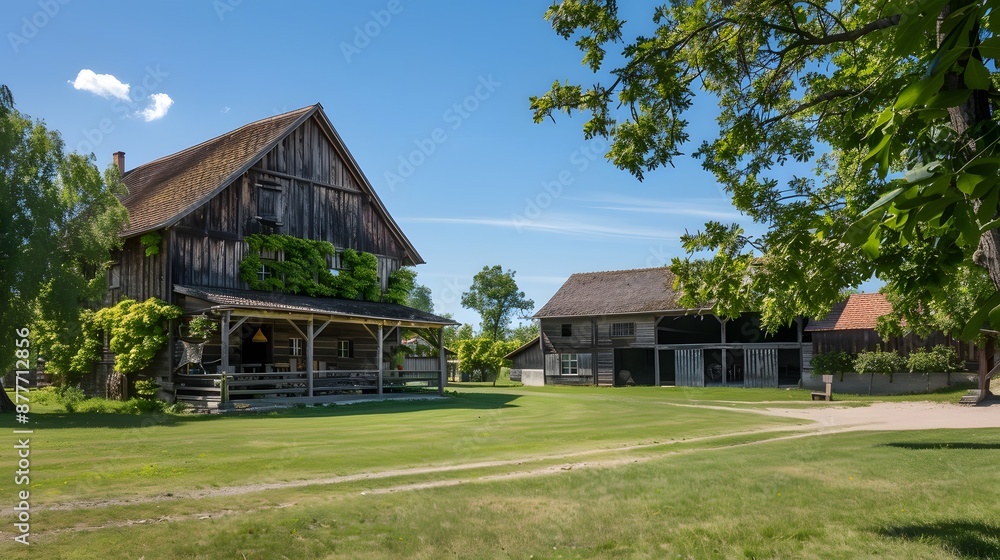 Wooden Farm Buildings on a Sunny Day Wooden Farm Buildings on a Sunny Day