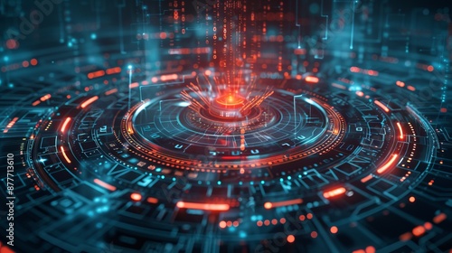 Wallpaper Mural An abstract depiction of a futuristic technology interface with glowing data streams and circular patterns, illustrating the complexity and interconnectivity of modern data systems. Torontodigital.ca