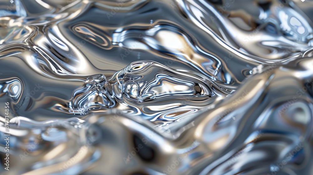 A closeup of a fluid metallic surface reveals intricate details and captivating light reflections, creating a smooth and futuristic aesthetic for various creative uses. A closeup of a fluid metallic surface reveals intricate details and captivating light reflections, creating a smooth and futuristic aesthetic for various creative uses.