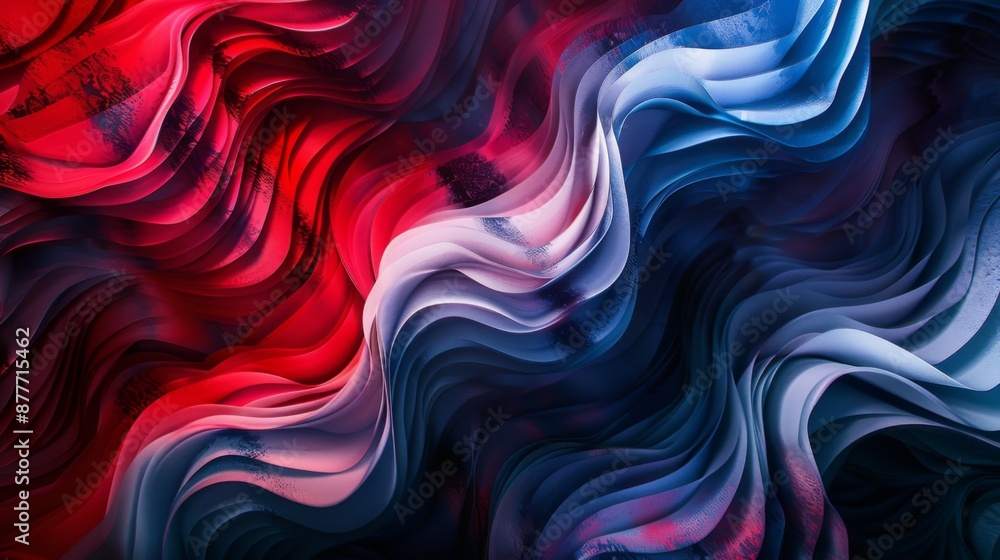 Obraz premium An abstract artistic representation of flowing waves in red, white, and blue, symbolizing fluidity and movement, creating a mesmerizing visual experience with a patriotic touch.