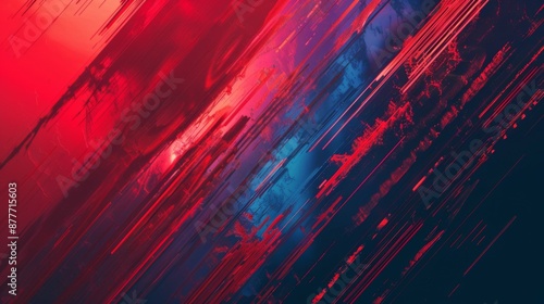 A visually striking abstract composition featuring red and blue diagonal streaks, symbolizing motion and intensity, blending colors in a bold and dynamic manner. photo