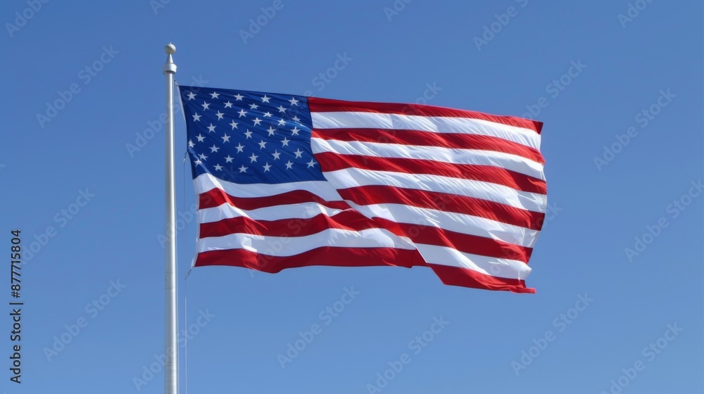 An image of the American flag flying high against a clear blue sky, representing national pride, freedom, and the enduring spirit of the United States. An image of the American flag flying high against a clear blue sky, representing national pride, freedom, and the enduring spirit of the United States.