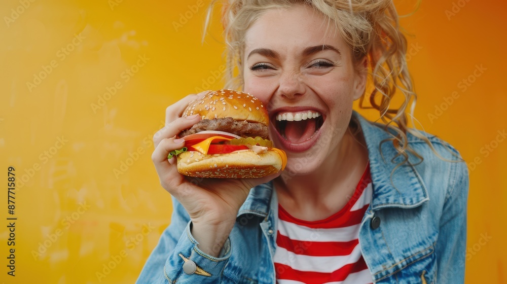 The woman with burger The woman with burger