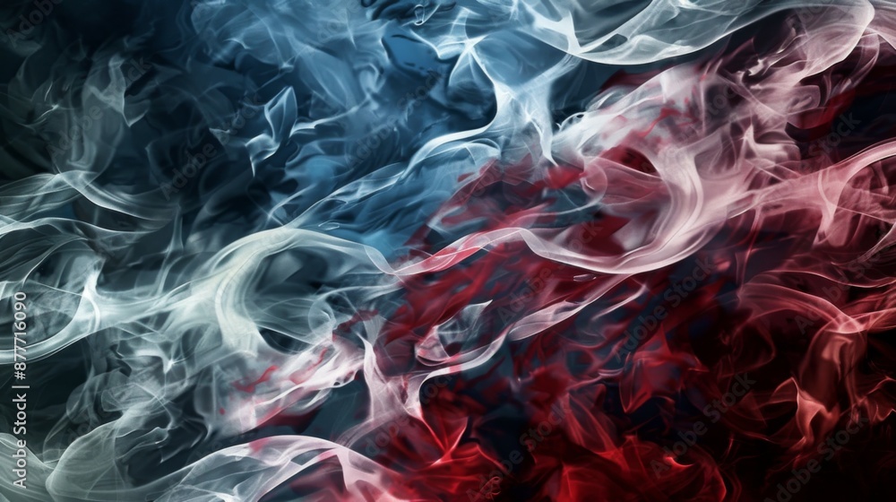 A dynamic abstract composition with smoky swirls of blue, red, and white, captivating the viewer with its artistic expression and evoking emotions related to creativity and freedom. A dynamic abstract composition with smoky swirls of blue, red, and white, captivating the viewer with its artistic expression and evoking emotions related to creativity and freedom.