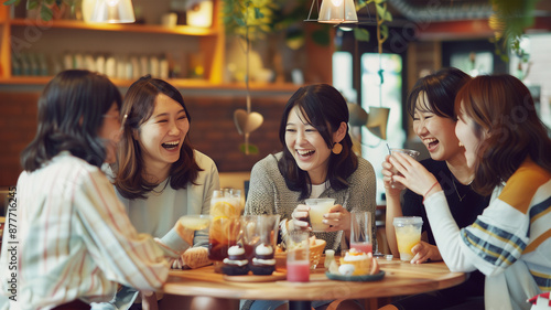 Obraz na płótnie おしゃれなカフェで女子会を楽しむ日本人女性たち