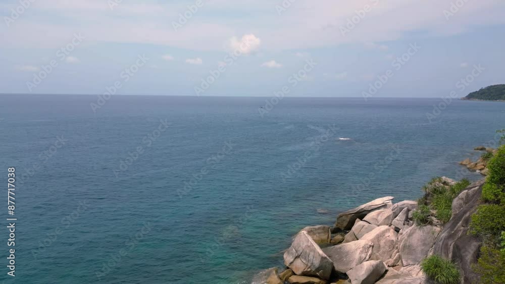 Lush tropical island beach with turquoise water. Fantastic aerial view drone Lush tropical island beach with turquoise water. Fantastic aerial view drone