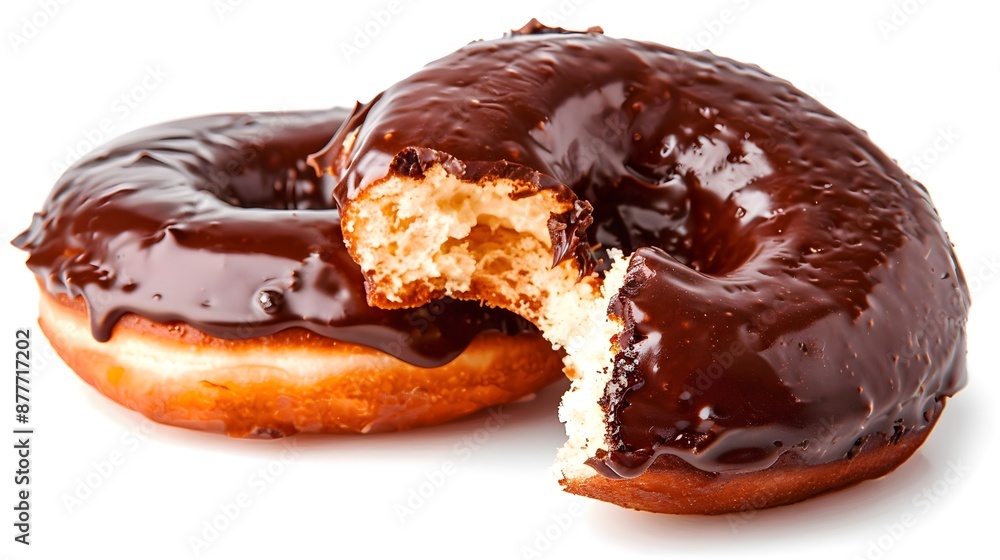 Chocolate Glazed Donuts, One with a Bite Taken Out Chocolate Glazed Donuts, One with a Bite Taken Out