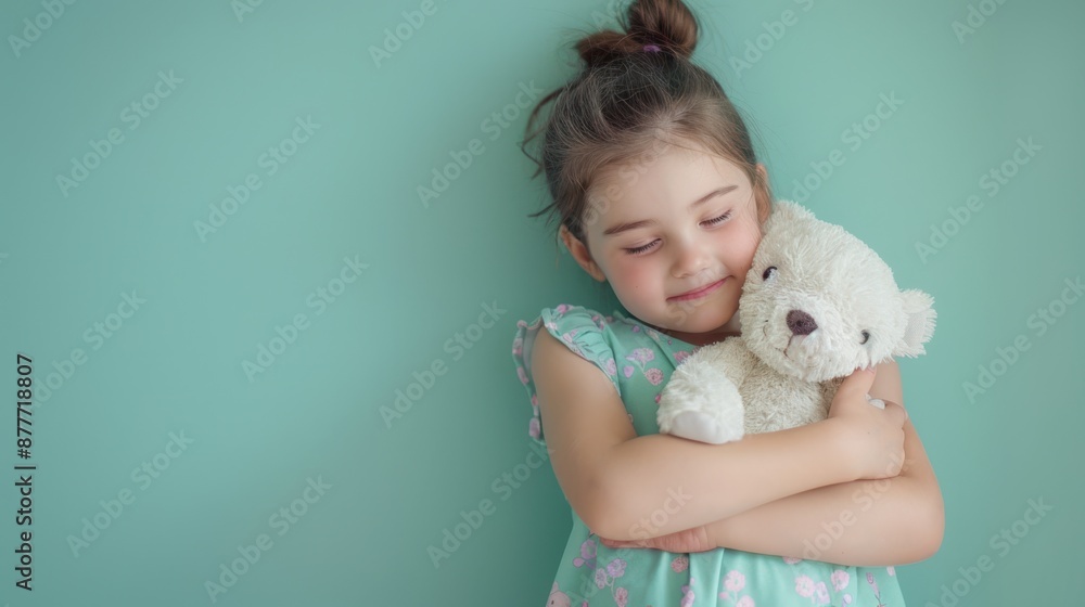 The girl hugging teddy bear The girl hugging teddy bear