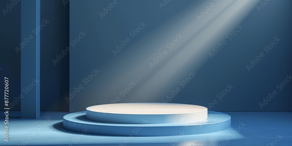 Minimalistic podium design on blue background, softly illuminated with light colors, offers clean modern aesthetic for presentations or events 🎤💡 Minimalistic podium design on blue background, softly illuminated with light colors, offers clean modern aesthetic for presentations or events 🎤💡