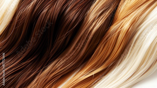 A row of hair with different colors, including brown and blonde, hair color palette