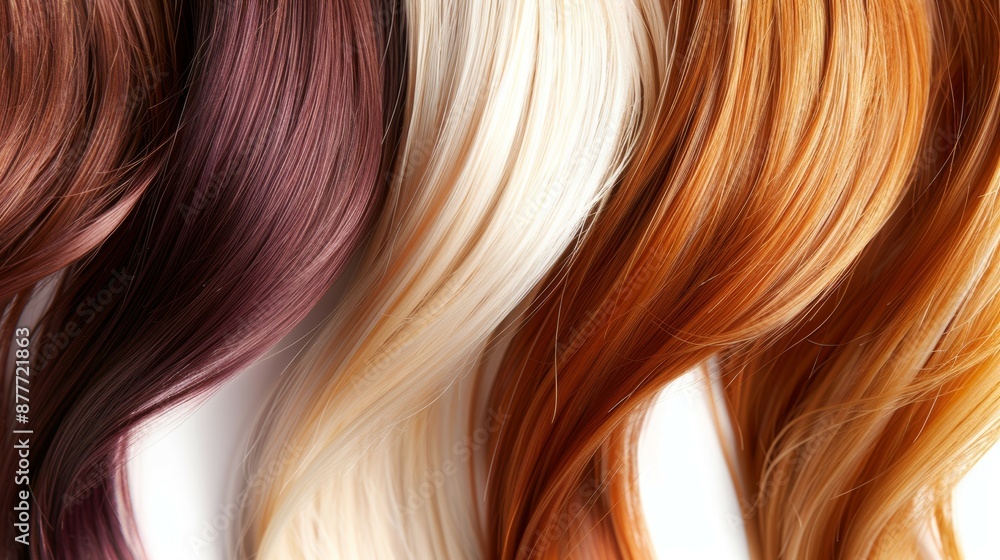 A row of hair with different colors, including brown, blonde, and red, hair color palette A row of hair with different colors, including brown, blonde, and red, hair color palette