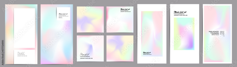 Fototapeta premium Foil set Secure holographic stickers. Original quality iridescent labels, verified product badges and official seals with holo foil gradient vector set