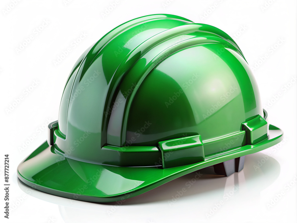 Fototapeta premium green hard hat, hardhat, protection, construction, isolated, hard, object, industry, white, protective, plastic, head