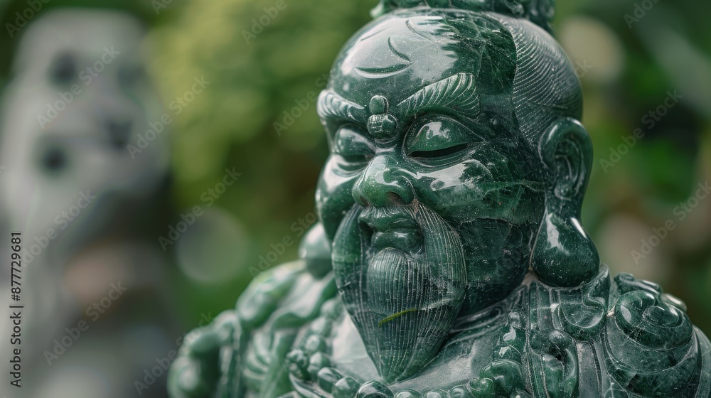 A green statue of a man with a beard and a crown on his head A green statue of a man with a beard and a crown on his head