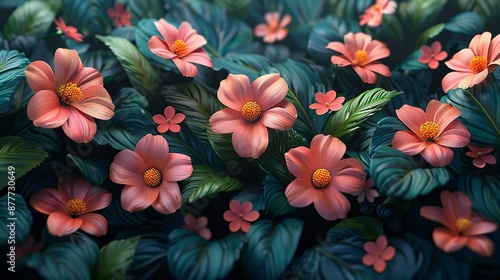Blooming gardens create a breathtaking and colorful display with a variety of blooms and lush greenery ideal for lively and inviting backgrounds Background Illustration, Bright color tones, , © DARIKA