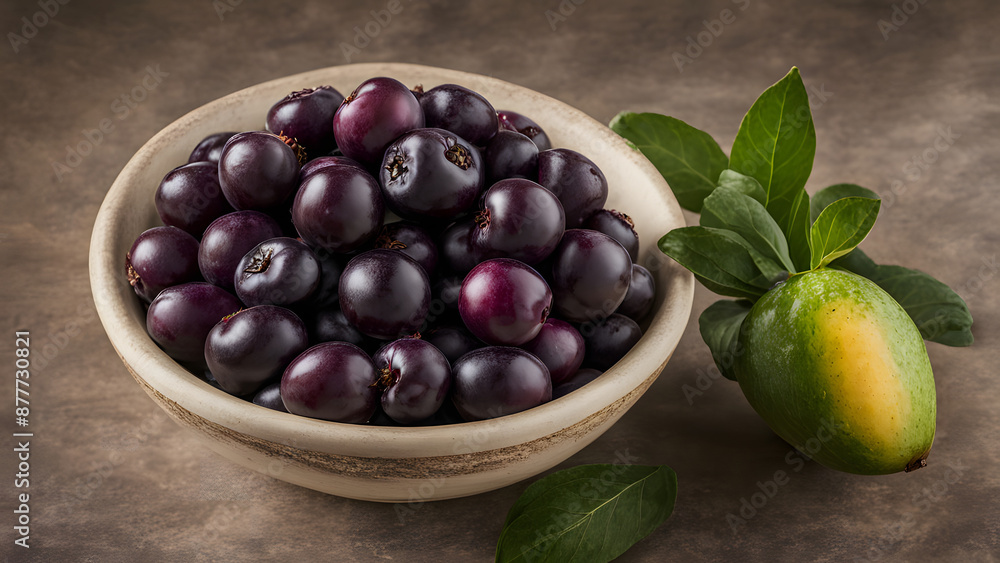 Obraz premium Ripe Jabuticaba Berries in Ceramic Bowl with Mango