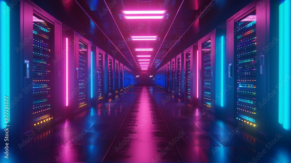 Obraz premium Luminescent Data Hubs Holograms and High-Tech Servers