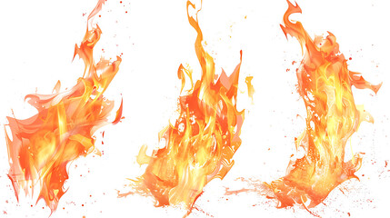 set of flames on white background, png