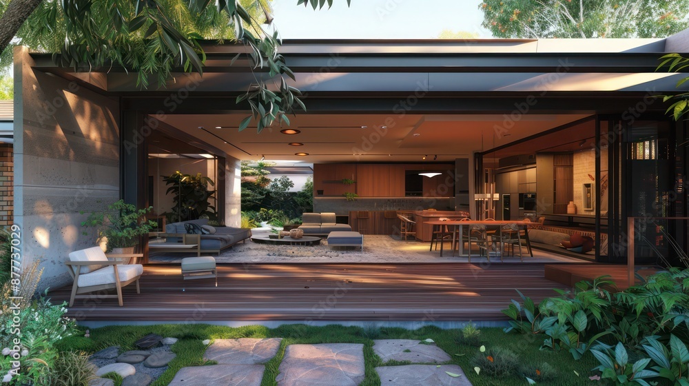 suburban house with a dynamic, open-plan interior that seamlessly transitions to a covered outdoor living space suburban house with a dynamic, open-plan interior that seamlessly transitions to a covered outdoor living space