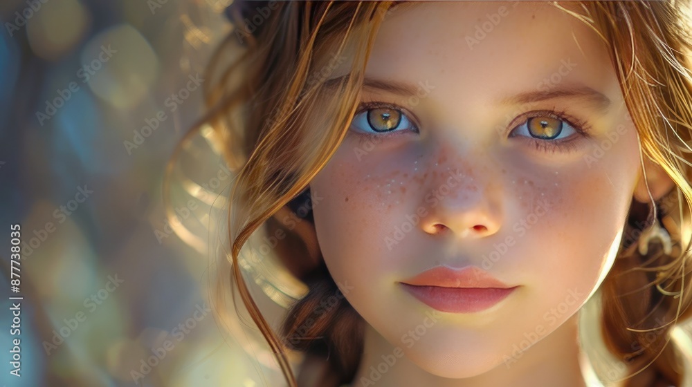 A girl with brown hair and green eyes is staring at the camera. A girl with brown hair and green eyes is staring at the camera.