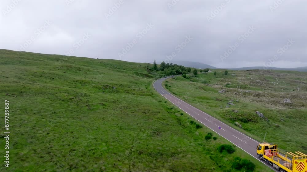 Aerial views of roads in the Scottish Highlands on a cloudy day Aerial views of roads in the Scottish Highlands on a cloudy day