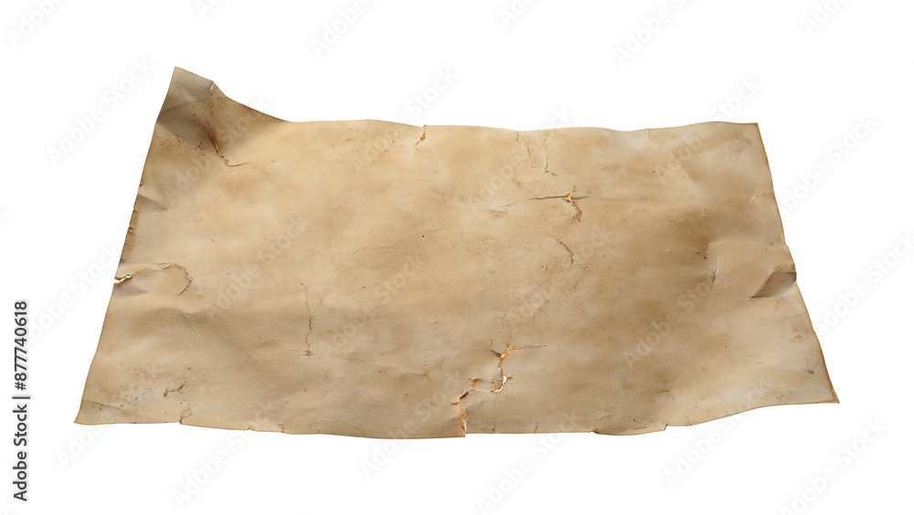 Fototapeta premium Sheet of old parchment paper isolated on white