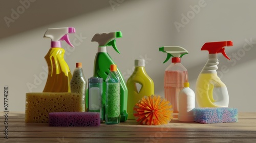 The colorful cleaning supplies photo