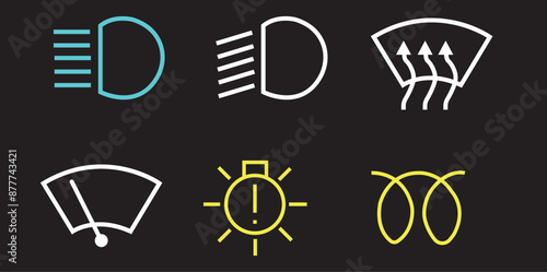 Veichle dashboard lights, car fault lights, veichle dashboard light icon set vector