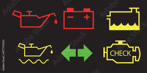 Veichle dashboard lights, car fault lights, veichle dashboard light icon set vector