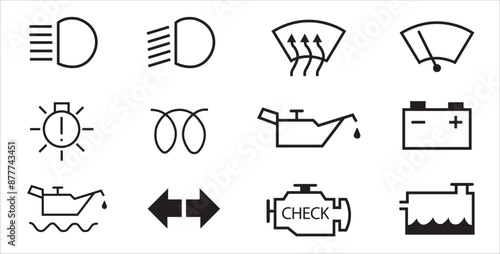 Veichle dashboard lights, car fault lights, veichle dashboard light icon set vector
