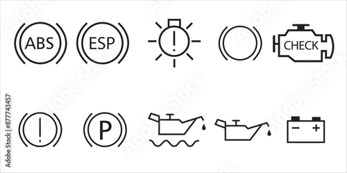 Veichle dashboard lights, car fault lights, veichle dashboard light icon set vector