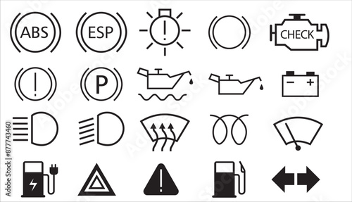 Veichle dashboard lights, car fault lights, veichle dashboard light icon set vector