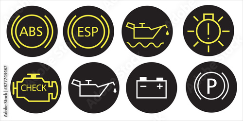 Veichle dashboard lights, car fault lights, veichle dashboard light icon set vector
