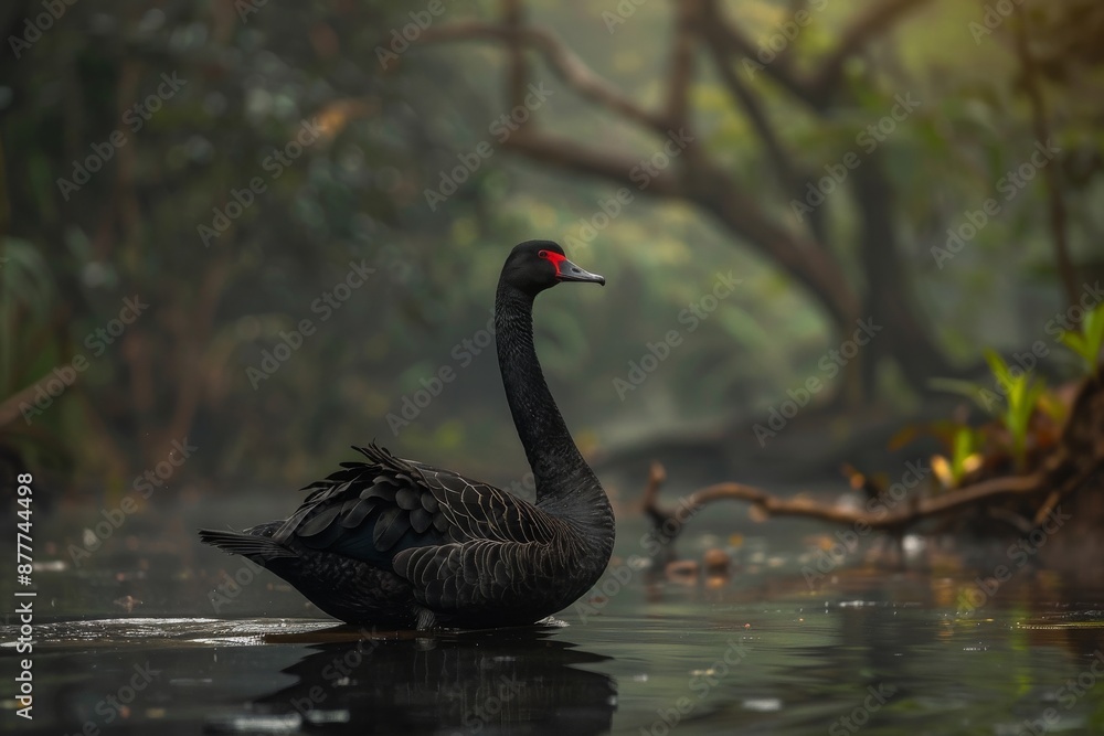 Obraz premium Full body view of Black Swan in natural habitat, full body shot, full body View