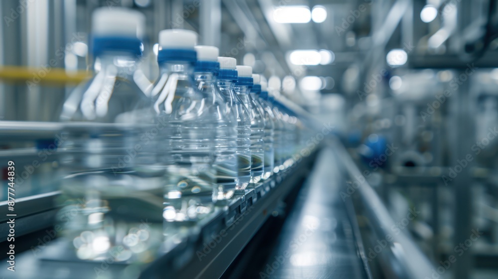 The water bottles on conveyor The water bottles on conveyor