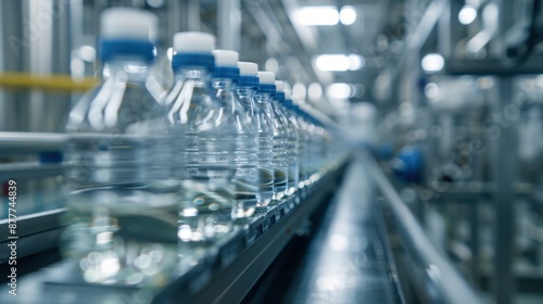 The water bottles on conveyor