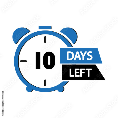 Clock icon. Ten days left. Blue and black. Vector illustration.