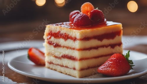 Photo spiku or lapis surabaya or surabaya layer cake is a threelayer sponge cake with strawberry jam photo