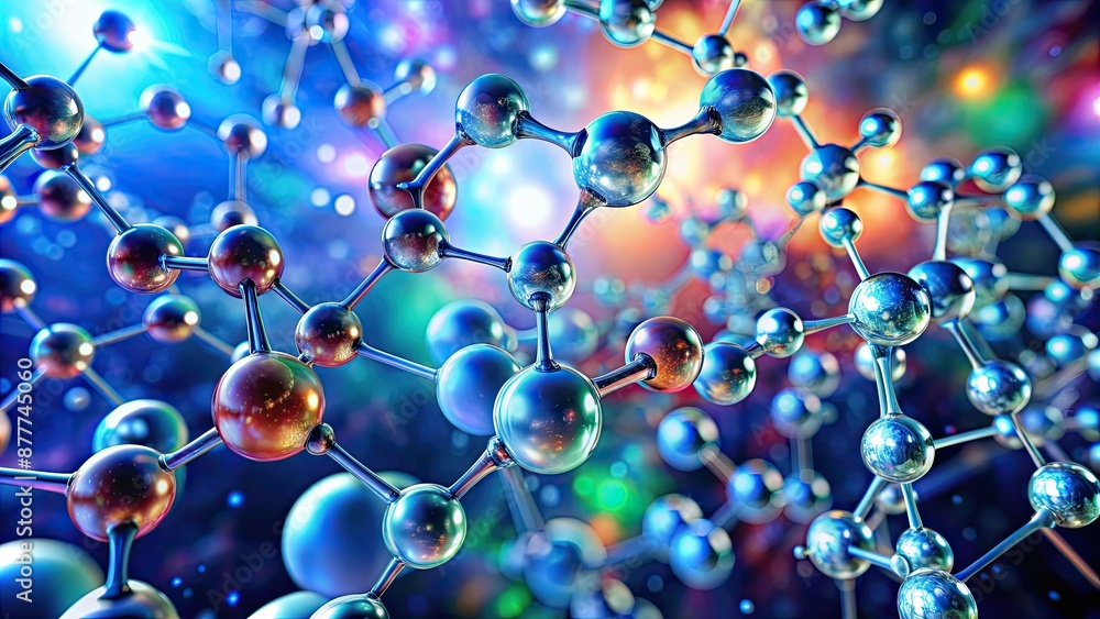 Close-up of biological molecular composition with amino acids, chemical structures, water molecules Close-up of biological molecular composition with amino acids, chemical structures, water molecules