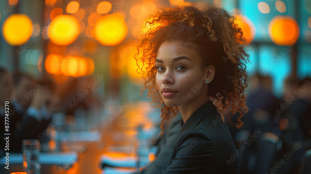 focused woman with orange lights focused woman with orange lights