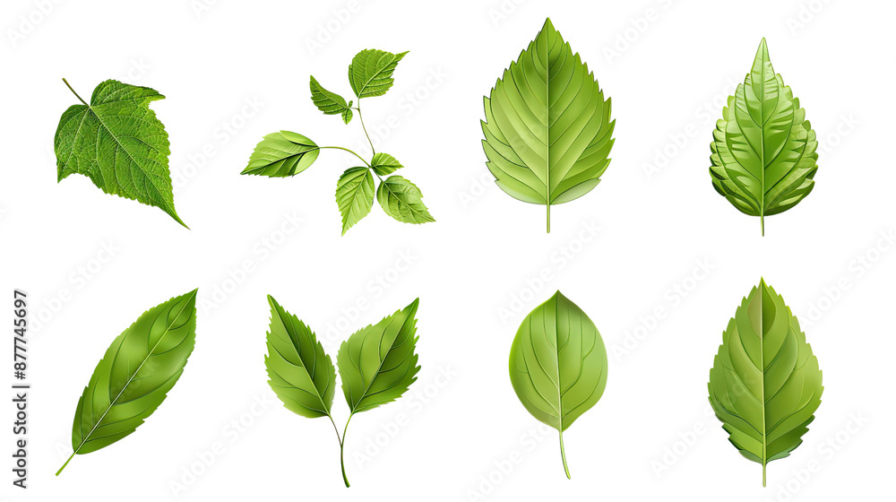 Green leaf icons set on transparent background Green leaf icons set on transparent background