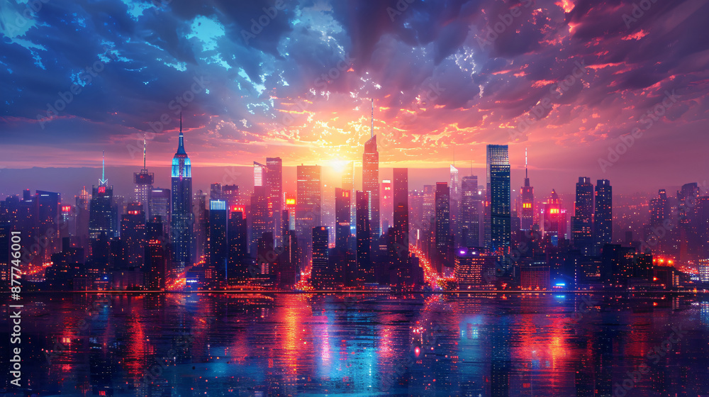 Obraz premium futuristic city at sunset