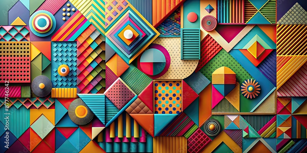 Abstract modern art piece with colorful geometric shapes and patterns , abstraction, contemporary, design, digital Abstract modern art piece with colorful geometric shapes and patterns , abstraction, contemporary, design, digital