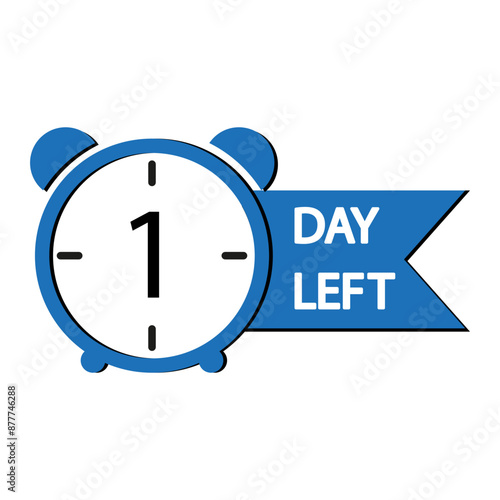 Clock icon. One day left. Blue banner detail. Vector countdown.