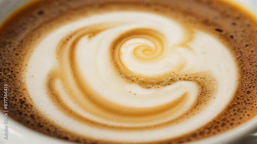 Close-up of Milk Pouring into Rich Hot Coffee Cup Close-up of Milk Pouring into Rich Hot Coffee Cup