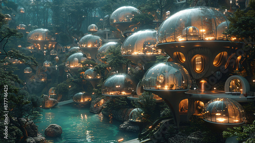 futuristic construction in bubble form on the water