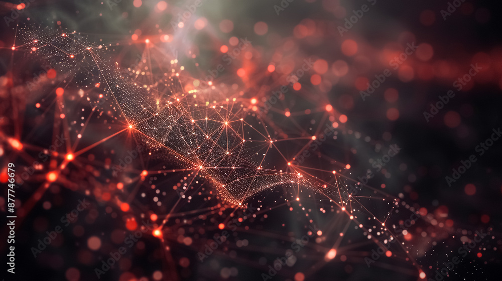 Fototapeta premium A modern network background with interconnected nodes and lines, representing data flow and communication. Sleek, digital design with dynamic elements, perfect for technology or IT-themed visuals.